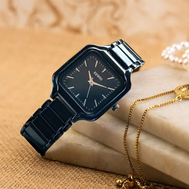 EEWHI Black Metal Analog Womens Watch