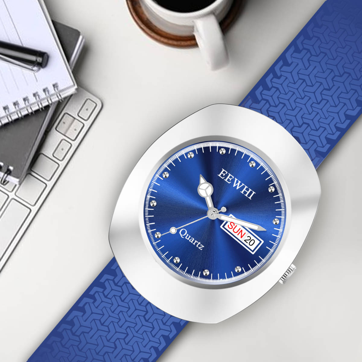     			EEWHI Blue Silicon Analog Men's Watch