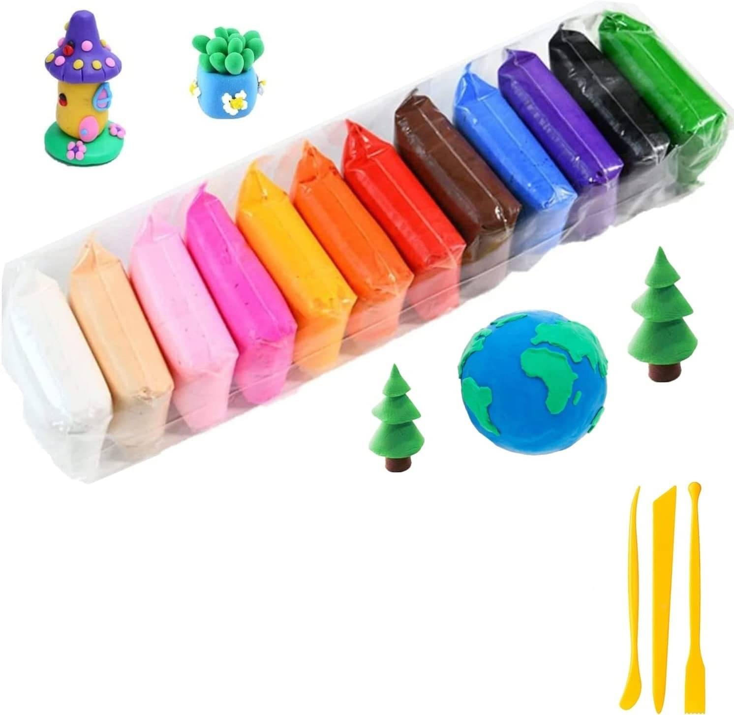     			Eclet (Pack of 12) Air Dry Clay, Colorful Children Soft Clay, Creative Art Crafts, Gifts for Kids-Multi Color. Non-Toxic Modeling Magic Fluffy Foam Bouncing Clay Putty Kit for Kids with Tools.171
