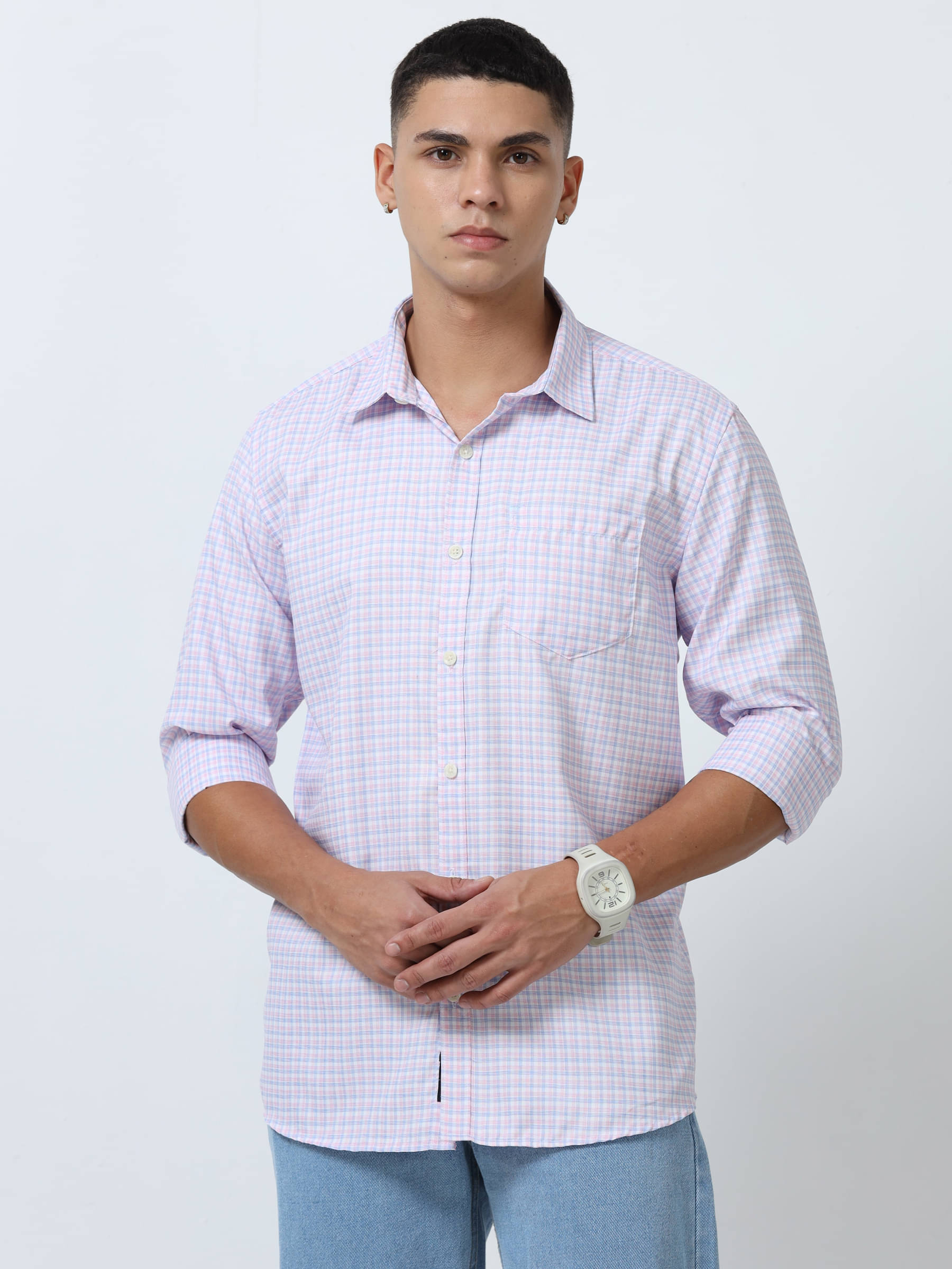 HETIERS Polyester Regular Fit Checks Full Sleeves Men's Casual Shirt - Pink ( Pack of 1 ) HETIERS Polyester Regular Fit Checks Full Sleeves Men's Casual Shirt - Pink ( Pack of 1 )