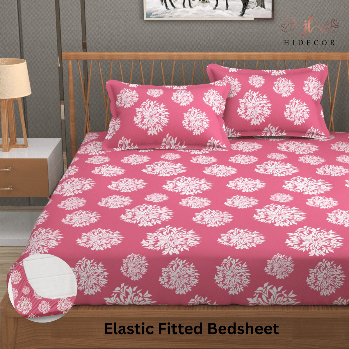     			HIDECOR Microfibre Polka Dots Fitted Fitted bedsheet with 2 Pillow Covers ( King Size ) - Mauve