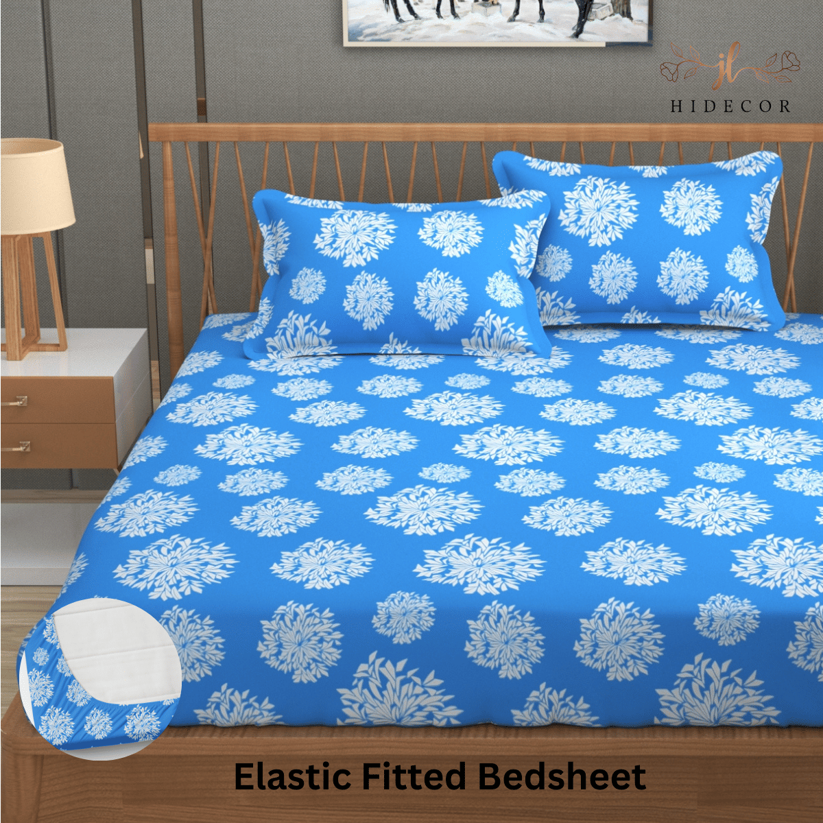     			HIDECOR Microfibre Polka Dots Fitted Fitted bedsheet with 2 Pillow Covers ( King Size ) - Blue