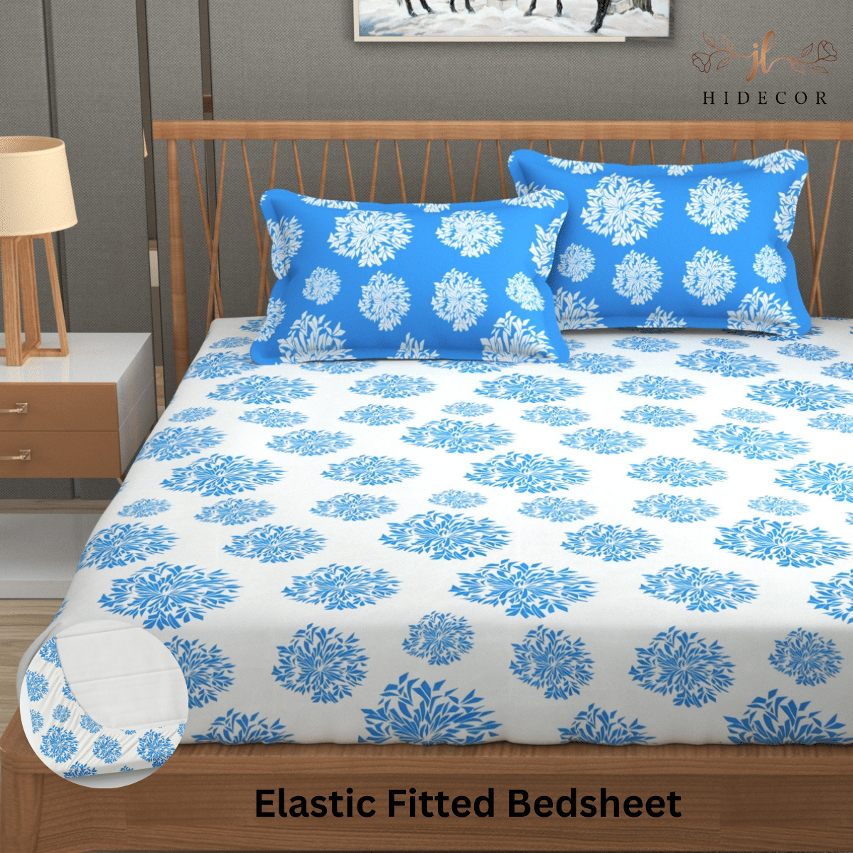     			HIDECOR Microfibre Polka Dots Fitted Fitted bedsheet with 2 Pillow Covers ( King Size ) - Sky Blue