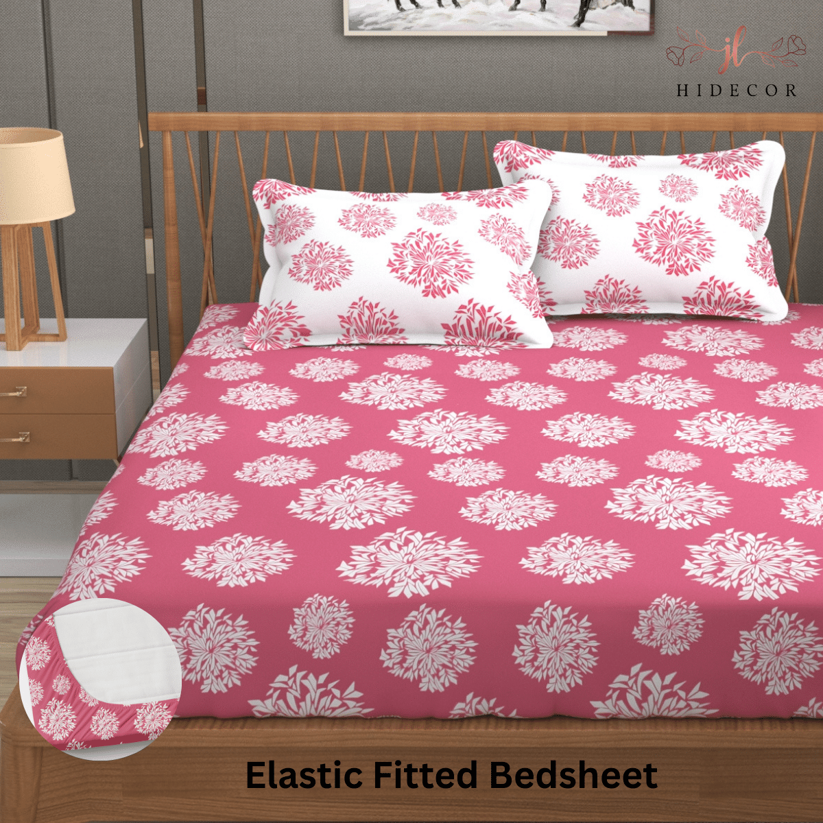     			HIDECOR Microfibre Polka Dots Fitted Fitted bedsheet with 2 Pillow Covers ( King Size ) - Purple