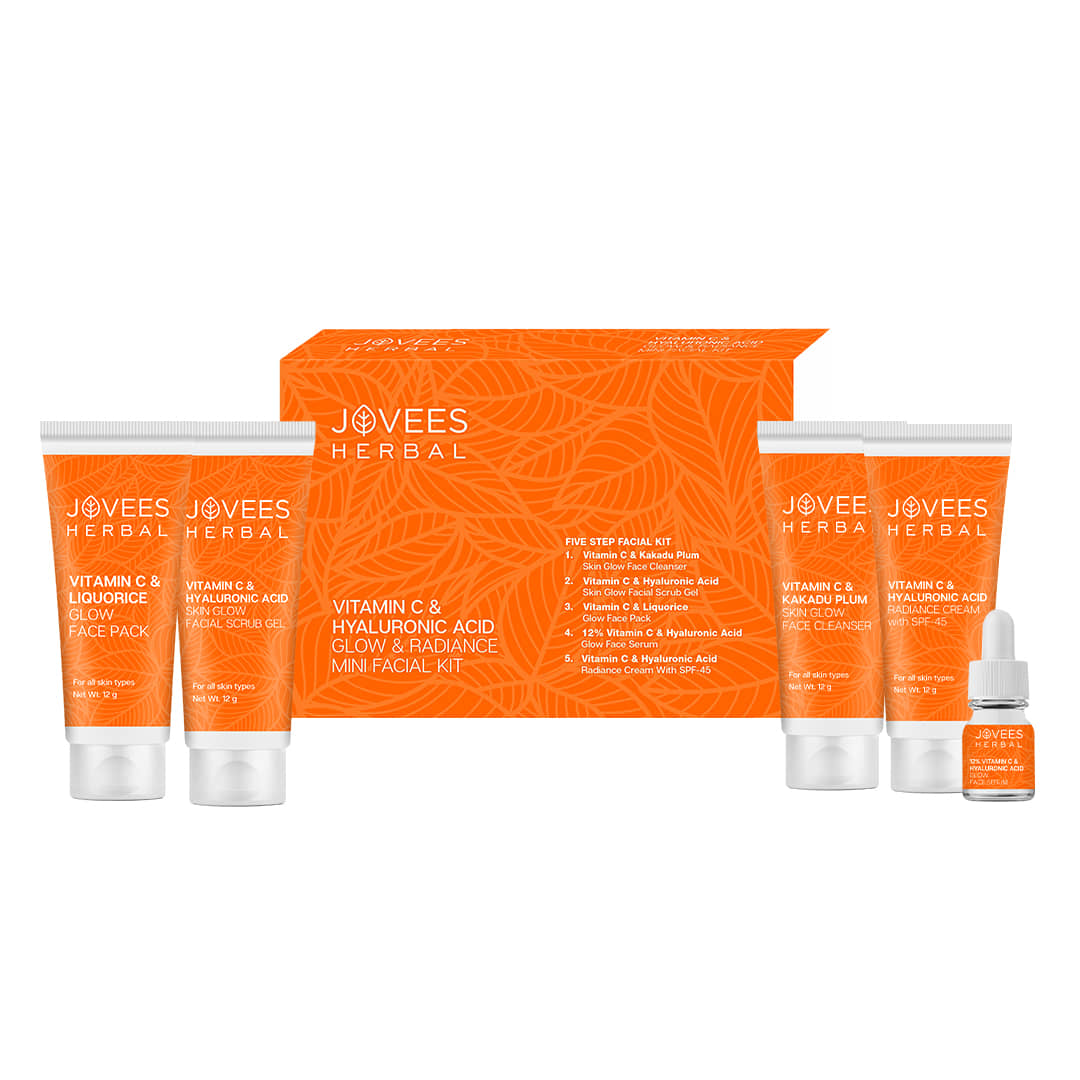 Jovees Herbal Vitamin C & Hyaluronic Acid Glow & Radiance Mini Facial Kit For Remove Blemishes 53g