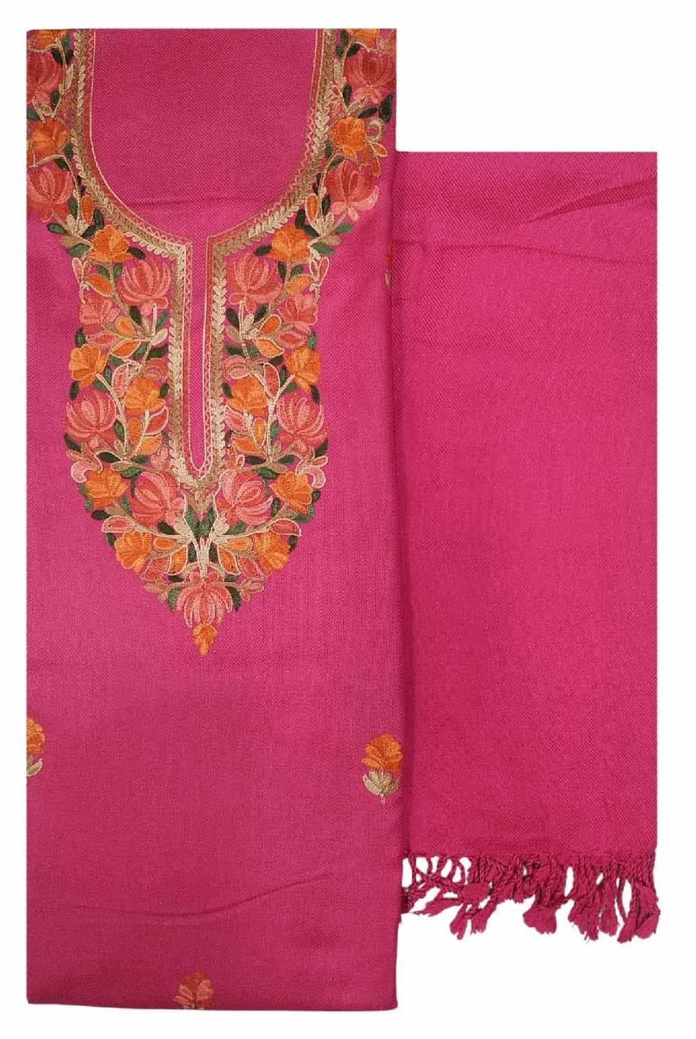     			KASHMIRI Unstitched Woollen Embroidered Dress Material - Pink ( Pack of 1 )