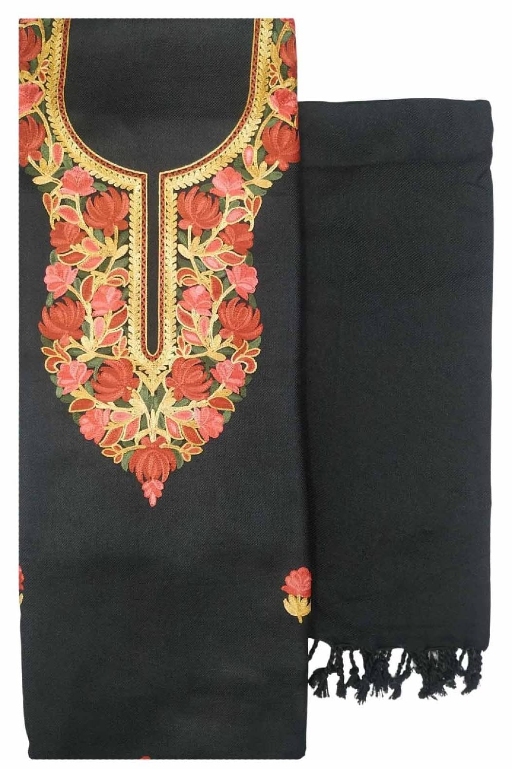 KASHMIRI Unstitched Woollen Embroidered Dress Material - Black ( Pack of 1 )     			KASHMIRI Unstitched Woollen Embroidered Dress Material - Black ( Pack of 1 )