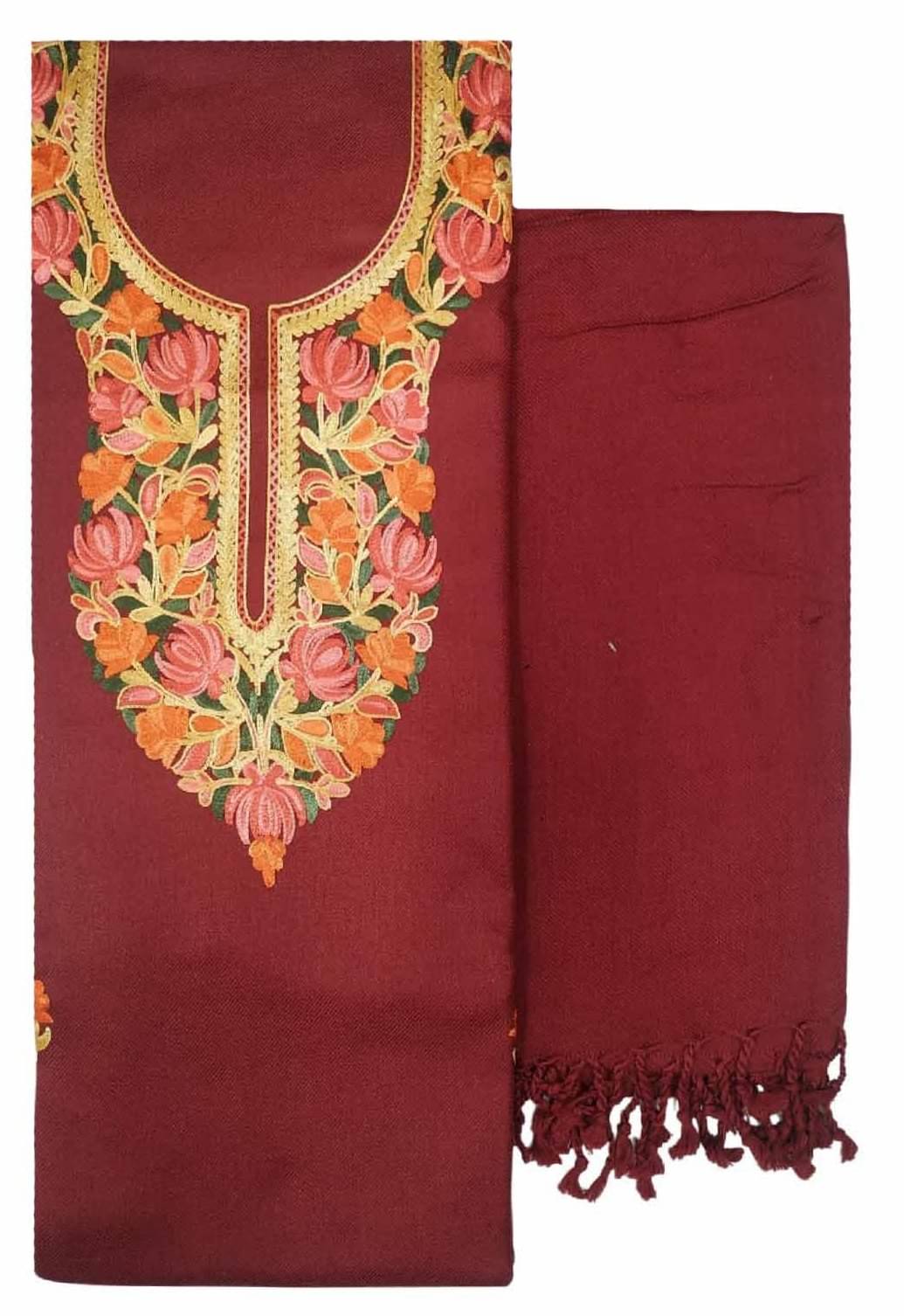     			KASHMIRI Unstitched Woollen Embroidered Dress Material - Maroon ( Pack of 1 )