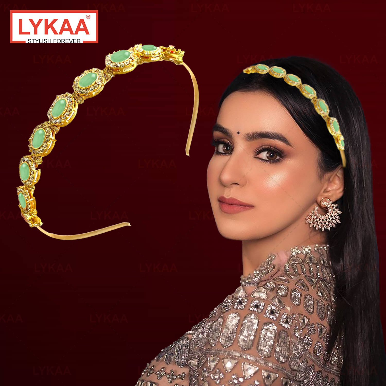 Lykaa Kundan Jewellery Green Plated Hair Band Mathapatti Head Band For Women and Girls - 1Pcs Green Lykaa Kundan Jewellery Green Plated Hair Band Mathapatti Head Band For Women and Girls - 1Pcs Green
