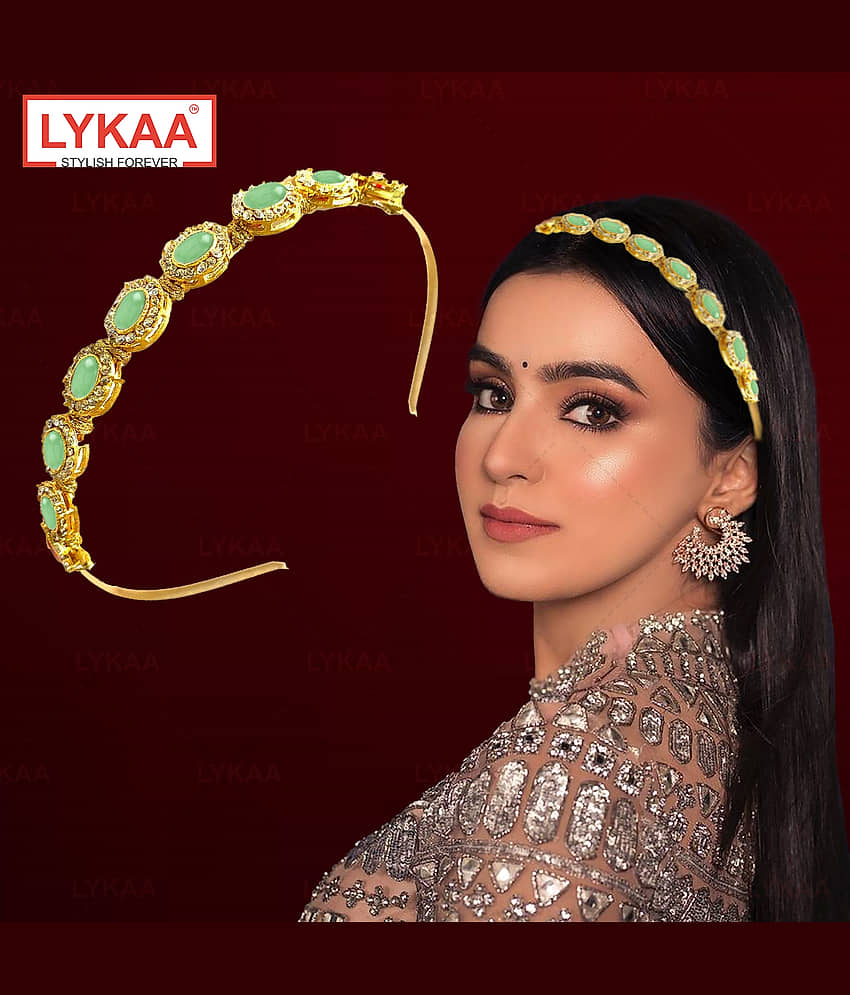 Lykaa Kundan Jewellery Golden Pink Plated Hair Band Mathapatti Hair Band For Women and Girls (Pink) - Jewellery Sets | Buy online on ZillyBuy