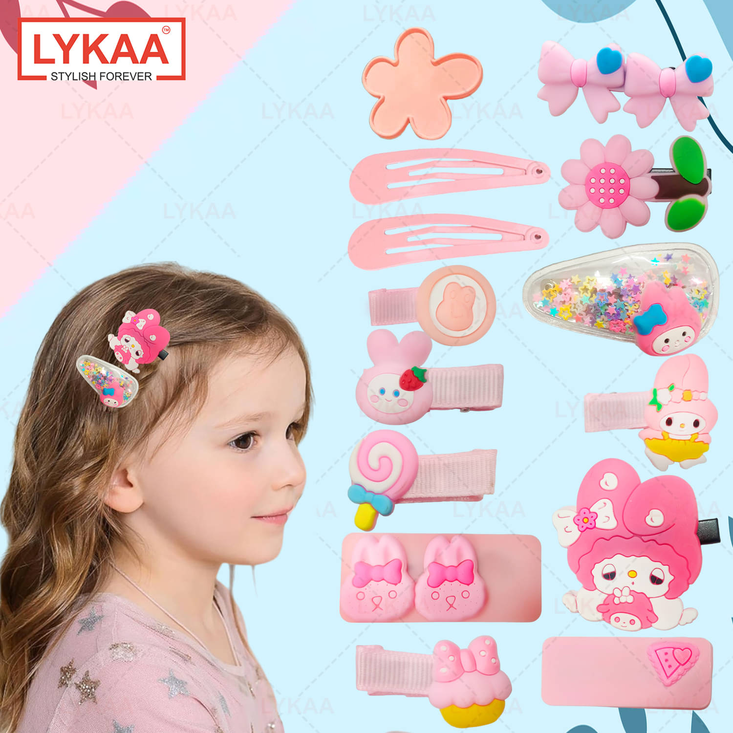     			Lykaa Multi Shape Hair Clips Set Baby Hairpin Hair Accessories for Kids - Pack of 14 (Multicolor)
