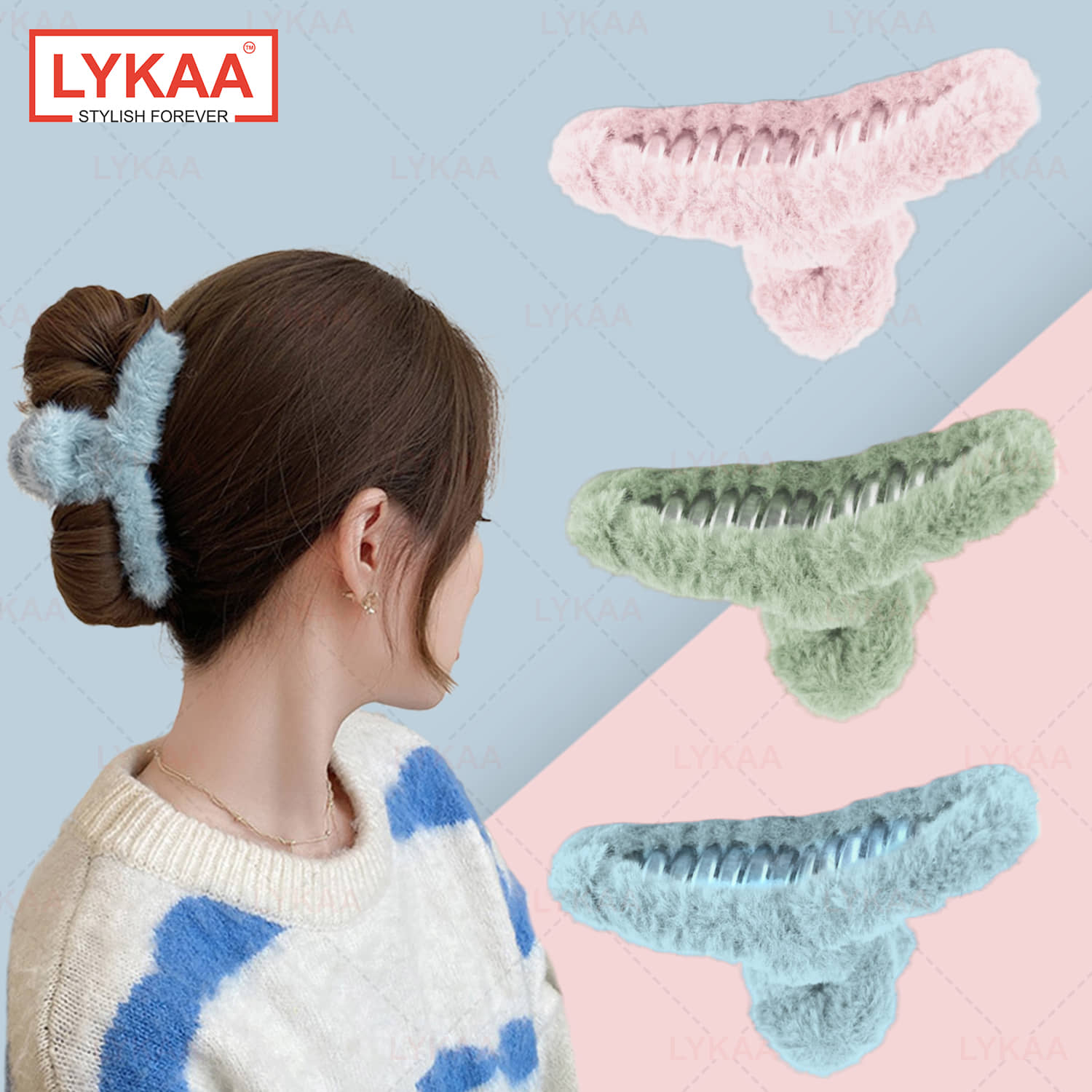 Lykaa Soft Faux Fleece Fur Large Hair Clutcher Hair Claw Clips Hair Accessories for Women- Pack of 3 - Jewellery Sets | Buy online on ZillyBuy