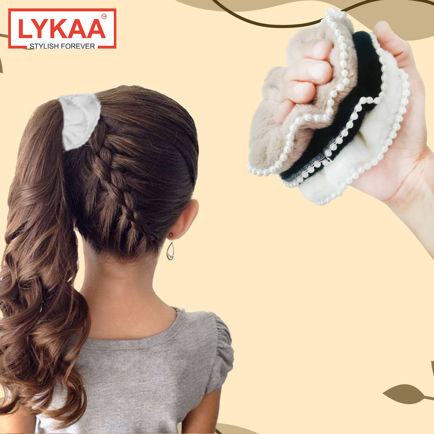    			Lykaa Fur Hair Scrunchies Ties Furry Elastic Hair Accessories Rubber Band for Women- 3Pcs Multicolor