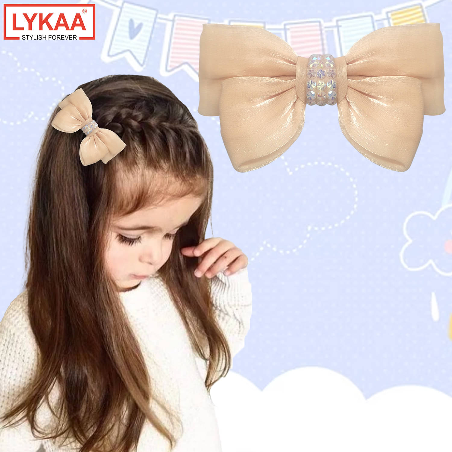     			Lykaa Korean Style Hair Bows Barrette Hair Accessories For Girls And Women (Pack of 1) Peach