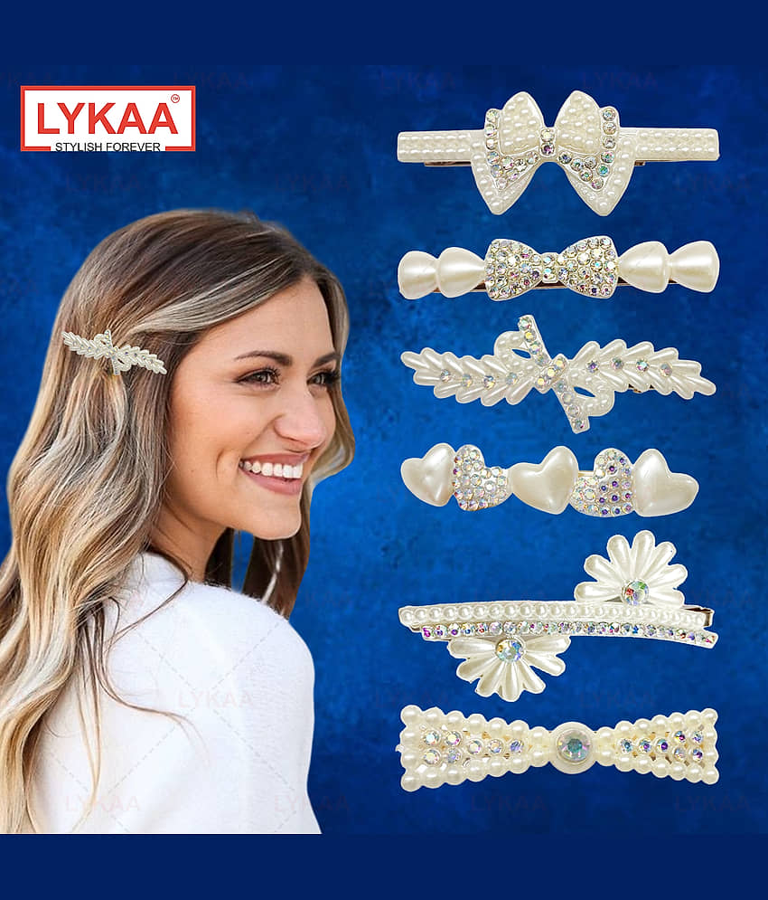 Lykaa Stylish fancy Pearl Hair Clips Rhinestone Crystal Hair Pins For Girls and Women - Pack of 6 - Jewellery Sets | Buy online on ZillyBuy