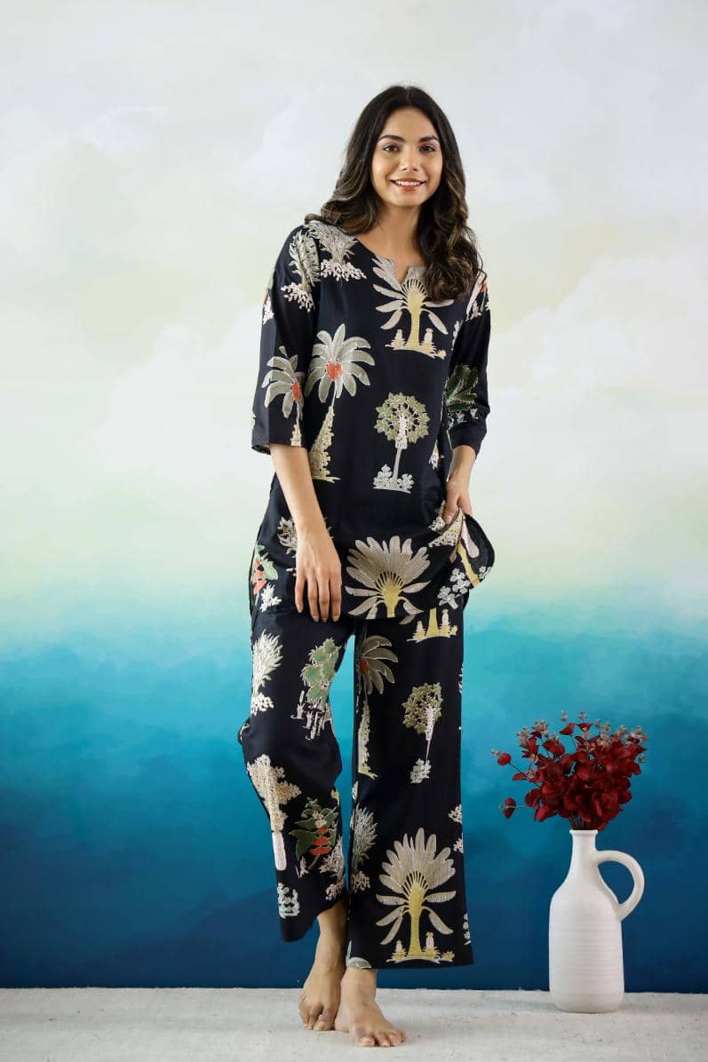 Label Flavia Women Printed Tunic With Trousers Co-Ord Set ( Multi Color )