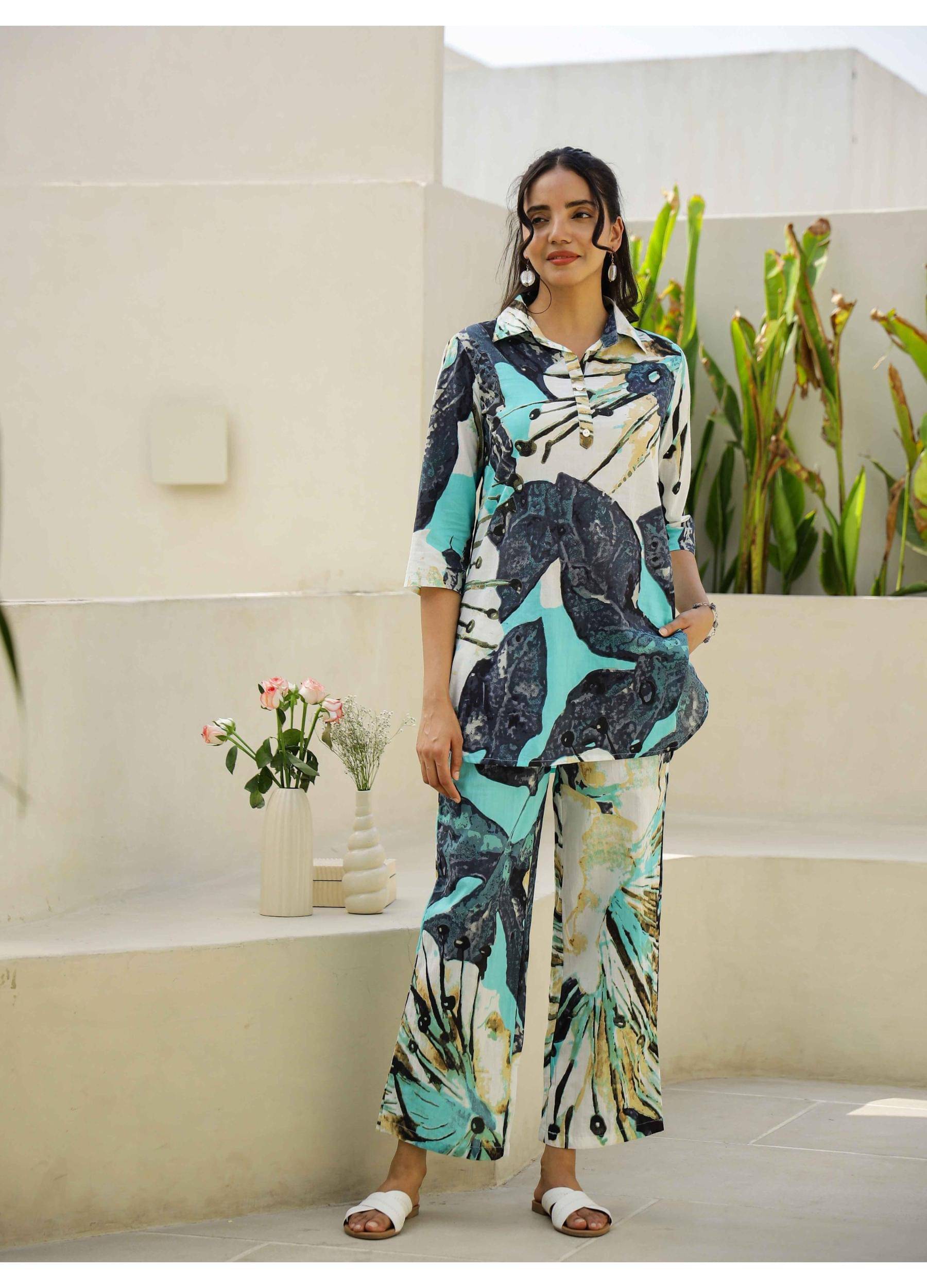 Label Flavia Women Printed Top Trouser Co-Ord Set ( Multi Color ) Label Flavia Women Printed Top Trouser Co-Ord Set ( Multi Color )
