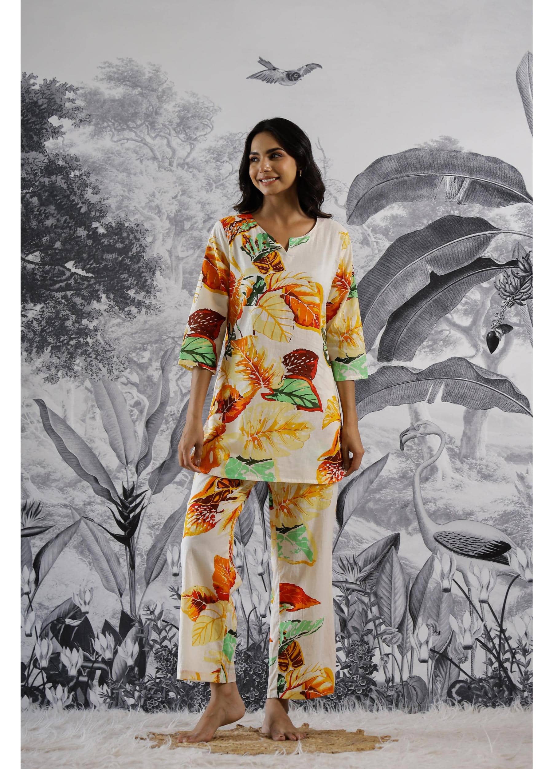 Label Flavia Women Printed Tunic With Trousers Co-Ord Set ( Multi Color )