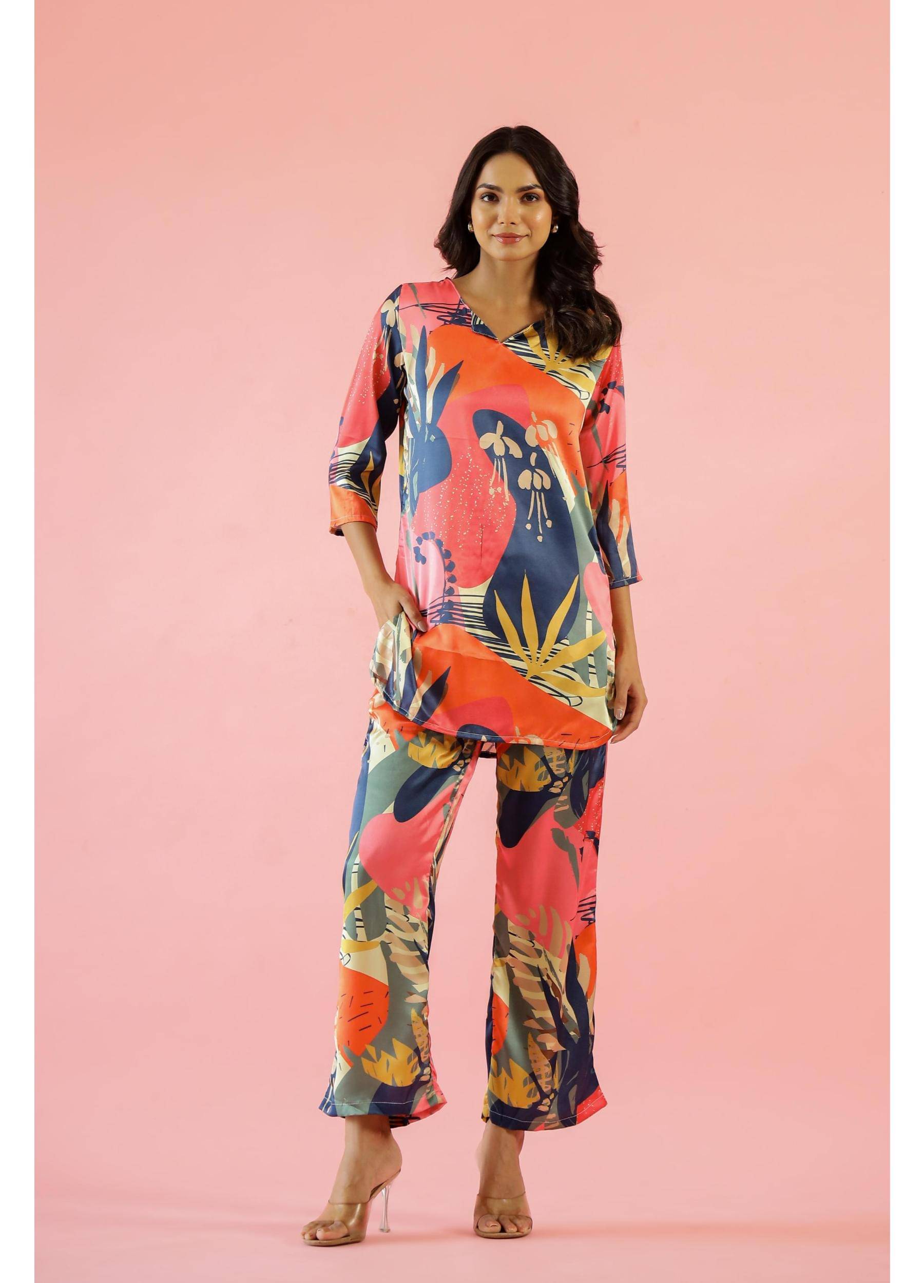     			Label Flavia Women Printed Tunic Trouser Co-Ord Set ( Multi Color )