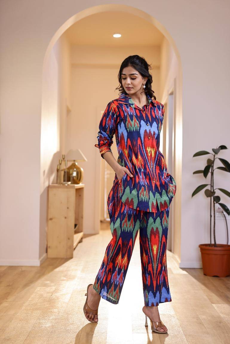     			Label Flavia Women Printed Tunic With Trousers Co-Ord Set ( Multi Color )