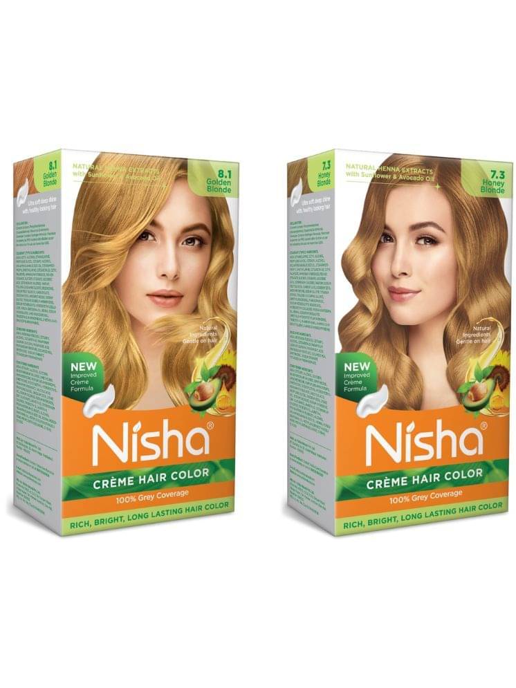 Nisha Creme Hair Color Combo Pack Golden Blonde and Honey Blonde 120g, Long Lasting Permanent Hair Color for Women & Men Nisha Creme Hair Color Combo Pack Golden Blonde and Honey Blonde 120g, Long Lasting Permanent Hair Color for Women & Men