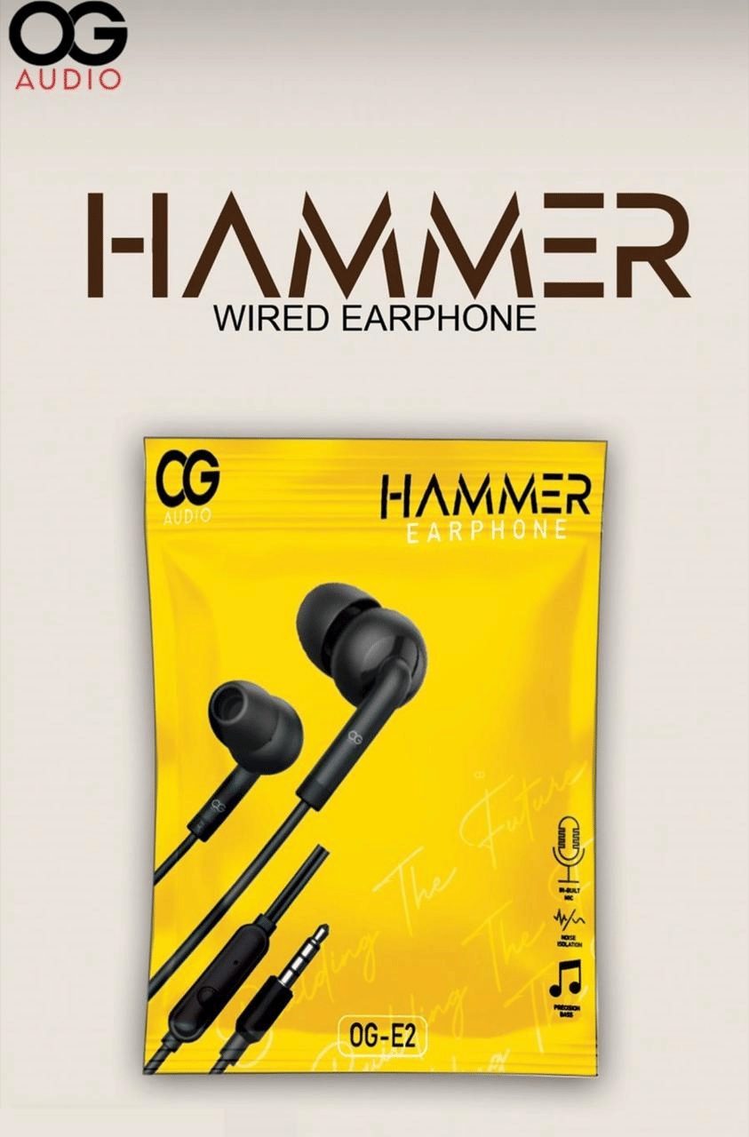     			OG AUDIO HAMMER 3.5 mm Wired Headphone In Ear 24 Hours Playback Active Noise cancellation IPX4(Splash & Sweat Proof) Black