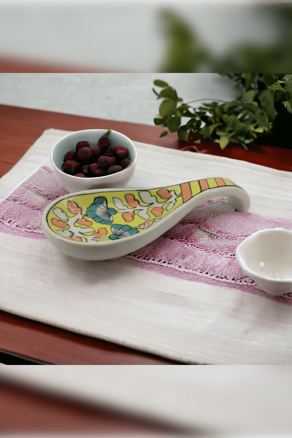     			RAFOLEEN Spoon Rest Ceramic Printed Serving Spoon Yellow ( Pack of 1 )