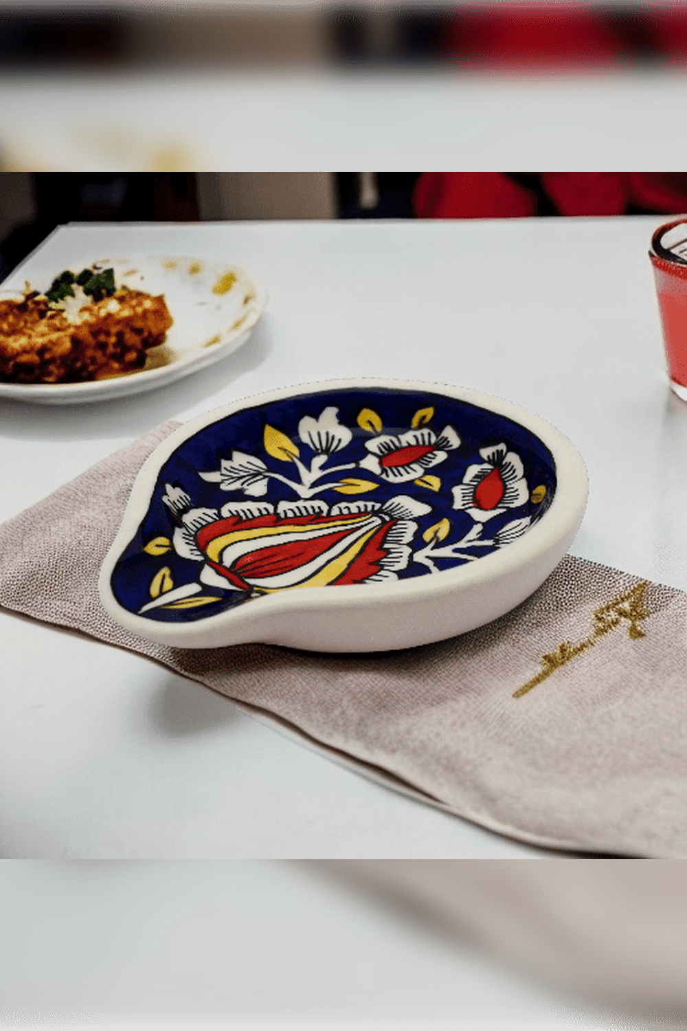    			RAFOLEEN Spoon Rest Ceramic Printed Serving Spoon Navy Blue ( Pack of 1 )