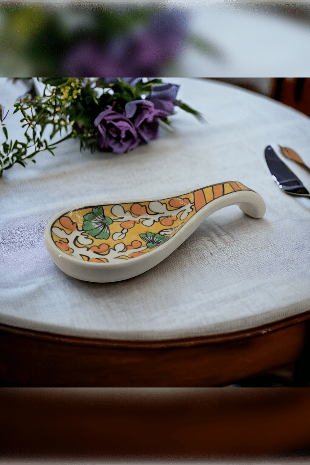     			RAFOLEEN Spoon Rest Ceramic Printed Serving Spoon Orange ( Pack of 1 )