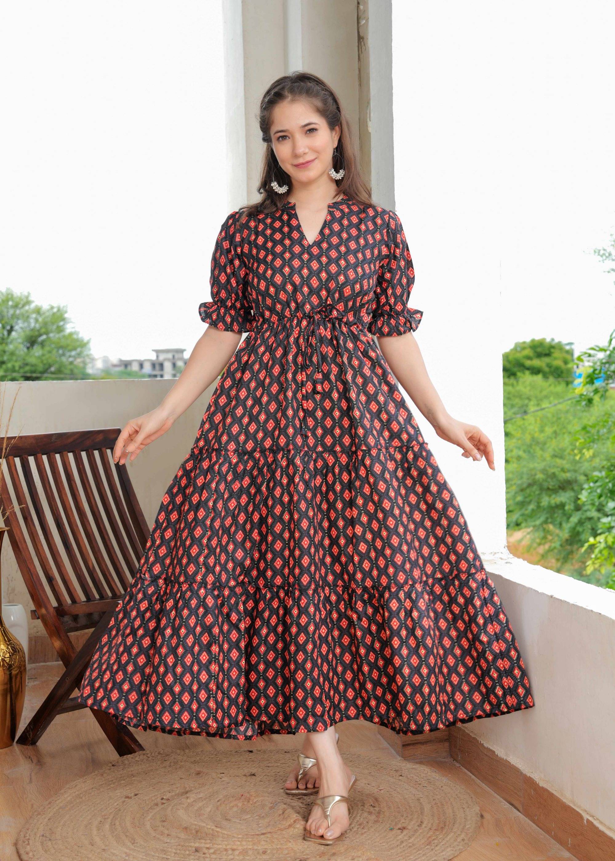 Riitih Crepe Printed Ankle Length Women's Fit & Flare Dress - Orange ( Pack of 1 ) Riitih Crepe Printed Ankle Length Women's Fit & Flare Dress - Orange ( Pack of 1 )