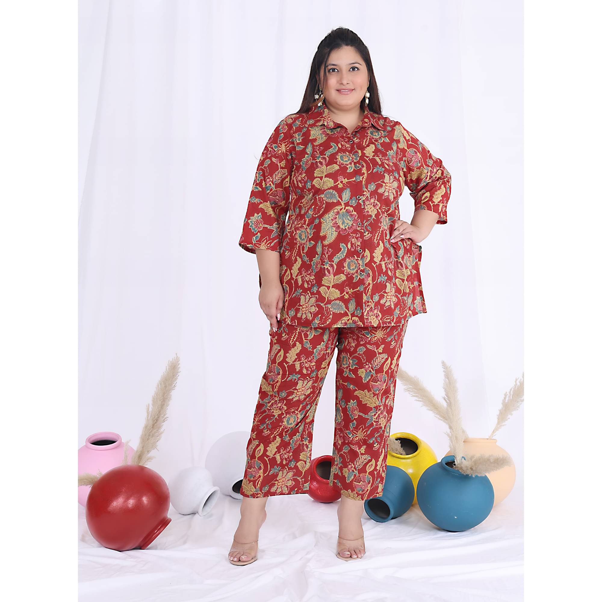     			Swasti Women Printed Shirt Palazzo Co-Ord Set ( Red )