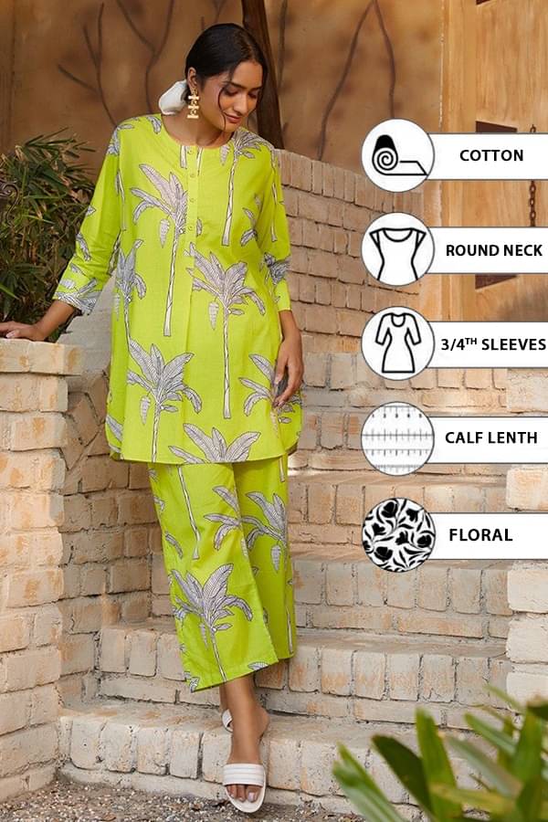 THE FAB FACTORY Cotton Printed Kurti With Pants Women's Stitched Salwar Suit - Green ( Pack of 1 ) THE FAB FACTORY Cotton Printed Kurti With Pants Women's Stitched Salwar Suit - Green ( Pack of 1 )