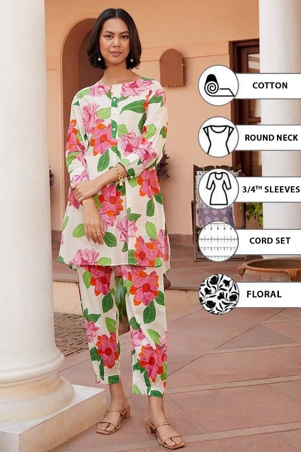     			THE FAB FACTORY Cotton Printed Kurti With Pants Women's Stitched Salwar Suit - White ( Pack of 1 )