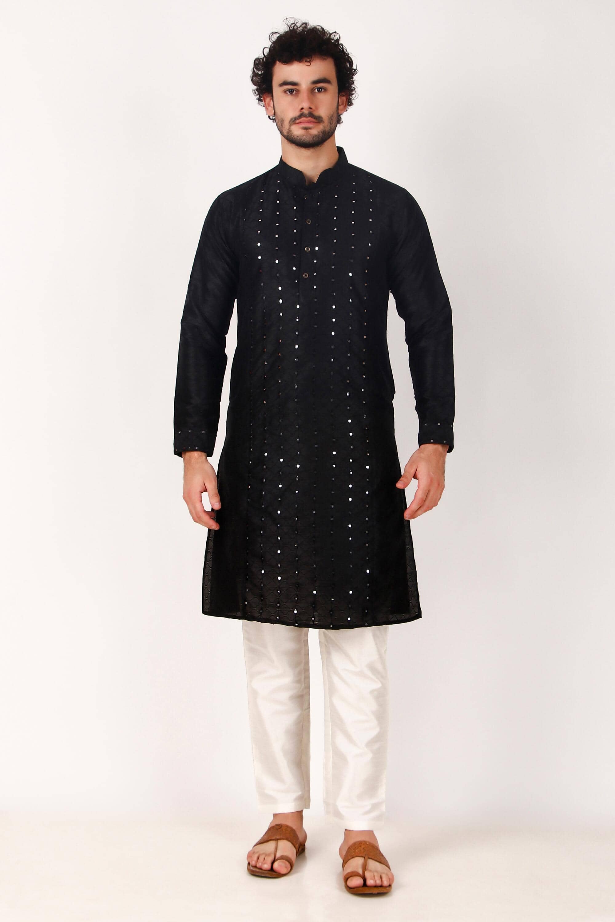koshin Black Silk Regular Fit Men's Kurta Pyjama Set ( Pack of 1 ) - Kurtas & Kurta Sets | Buy online on ZillyBuy