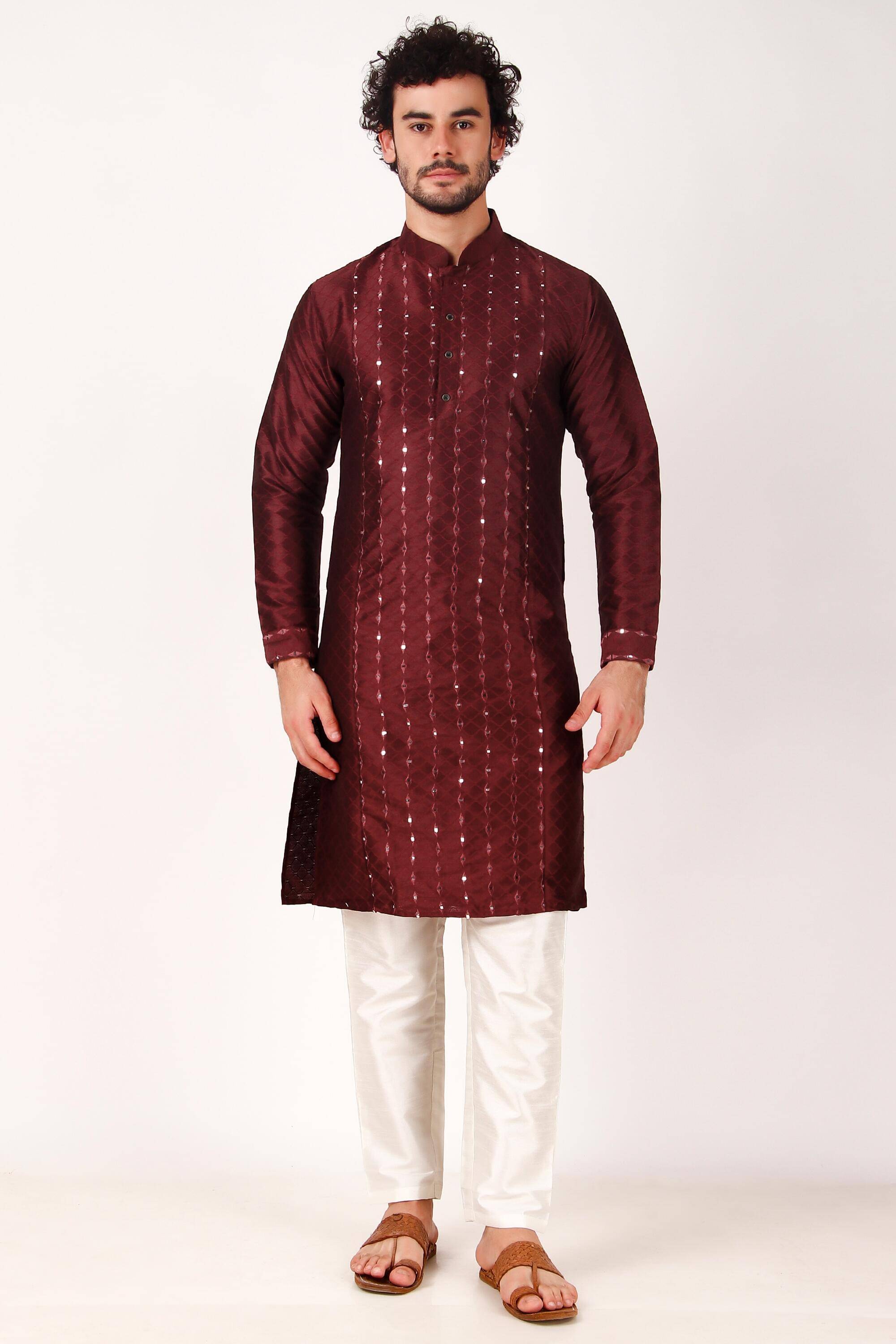 koshin Maroon Silk Regular Fit Men's Kurta Pyjama Set ( Pack of 1 ) koshin Maroon Silk Regular Fit Men's Kurta Pyjama Set ( Pack of 1 )