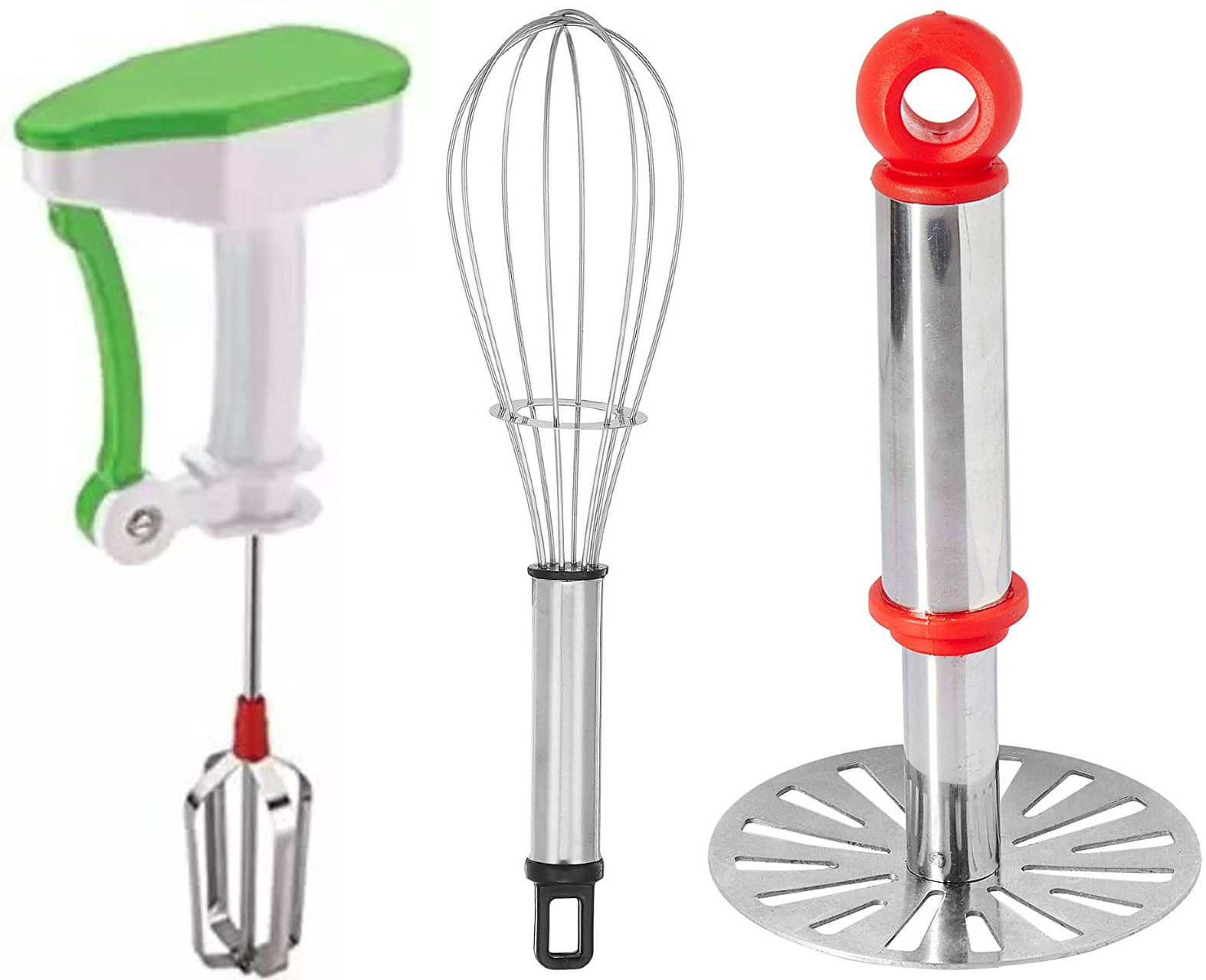 omortex Multicolor Virgin Plastic Masher, Blender, Whisk ( Set of 3 ) omortex Multicolor Virgin Plastic Masher, Blender, Whisk ( Set of 3 )
