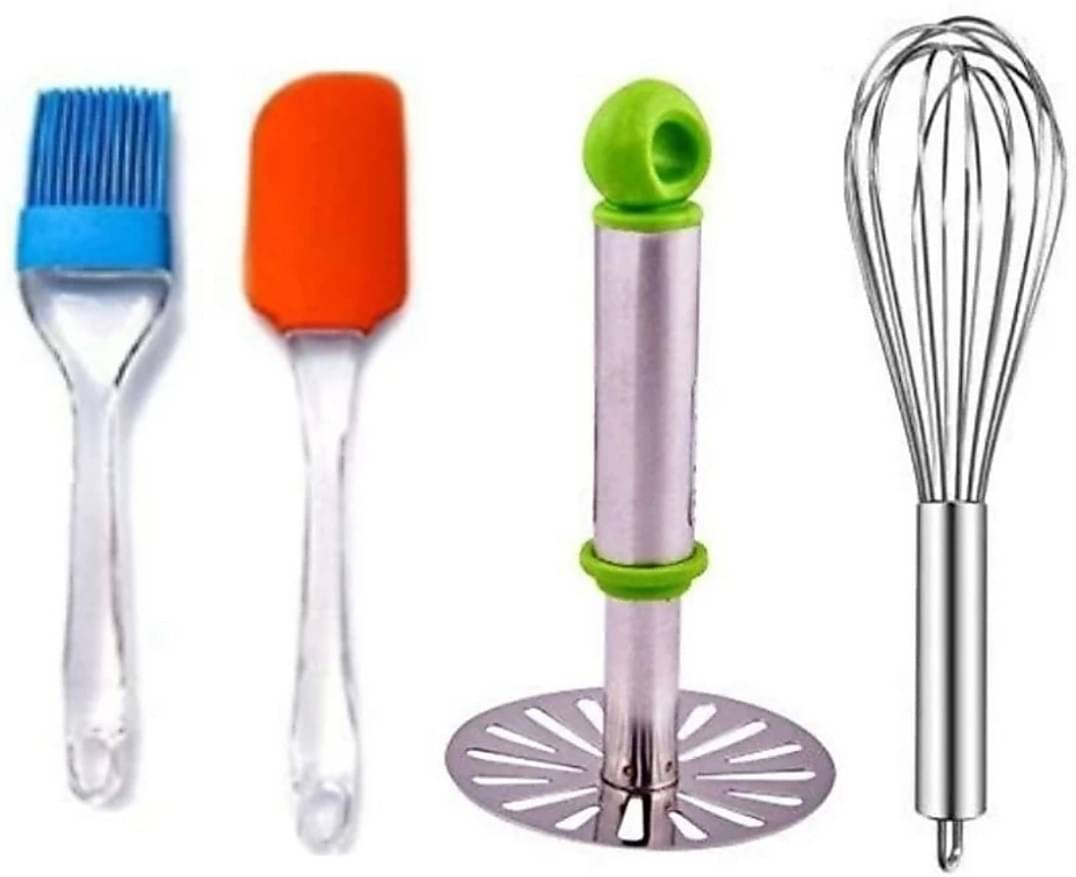     			omortex Multicolor Virgin Plastic Whisk, Brush, Masher, Spatula ( Set of 4 )
