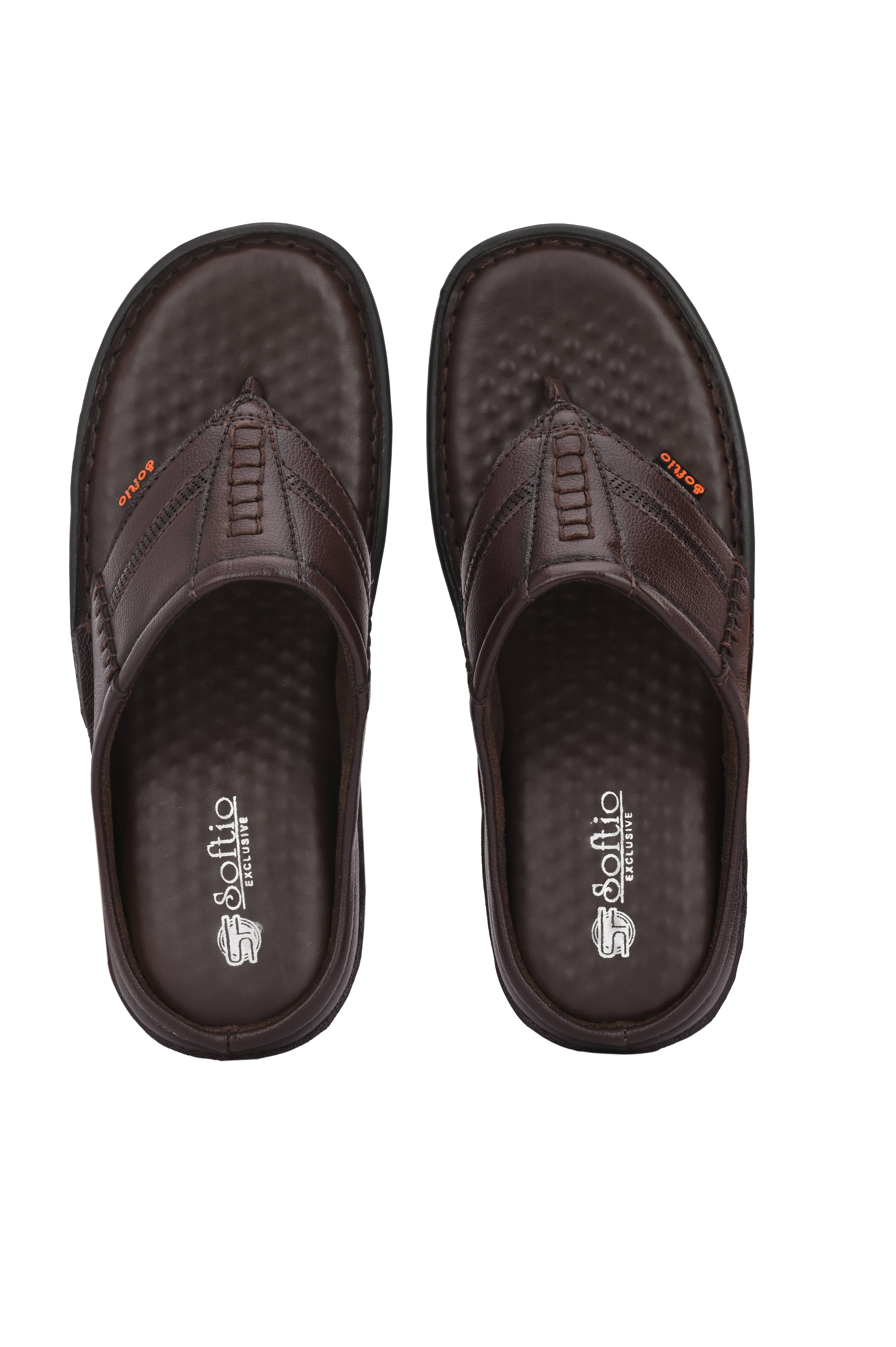     			softio Brown Men's Thong Flip Flop