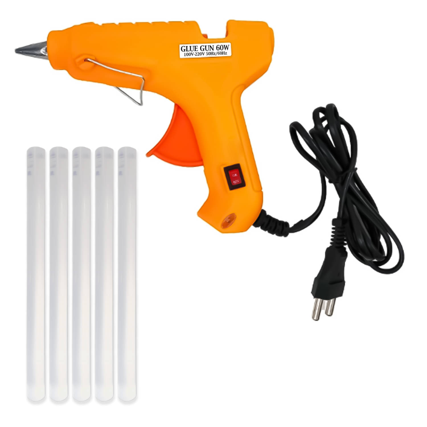 60 Watt Hot Melt Glue Gun with On/Off Switch Includes 5 Transparent Glue Sticks( glue gun 60 Watt Glue Gun     			60 Watt Hot Melt Glue Gun with On/Off Switch Includes 5 Transparent Glue Sticks( glue gun 60 Watt Glue Gun