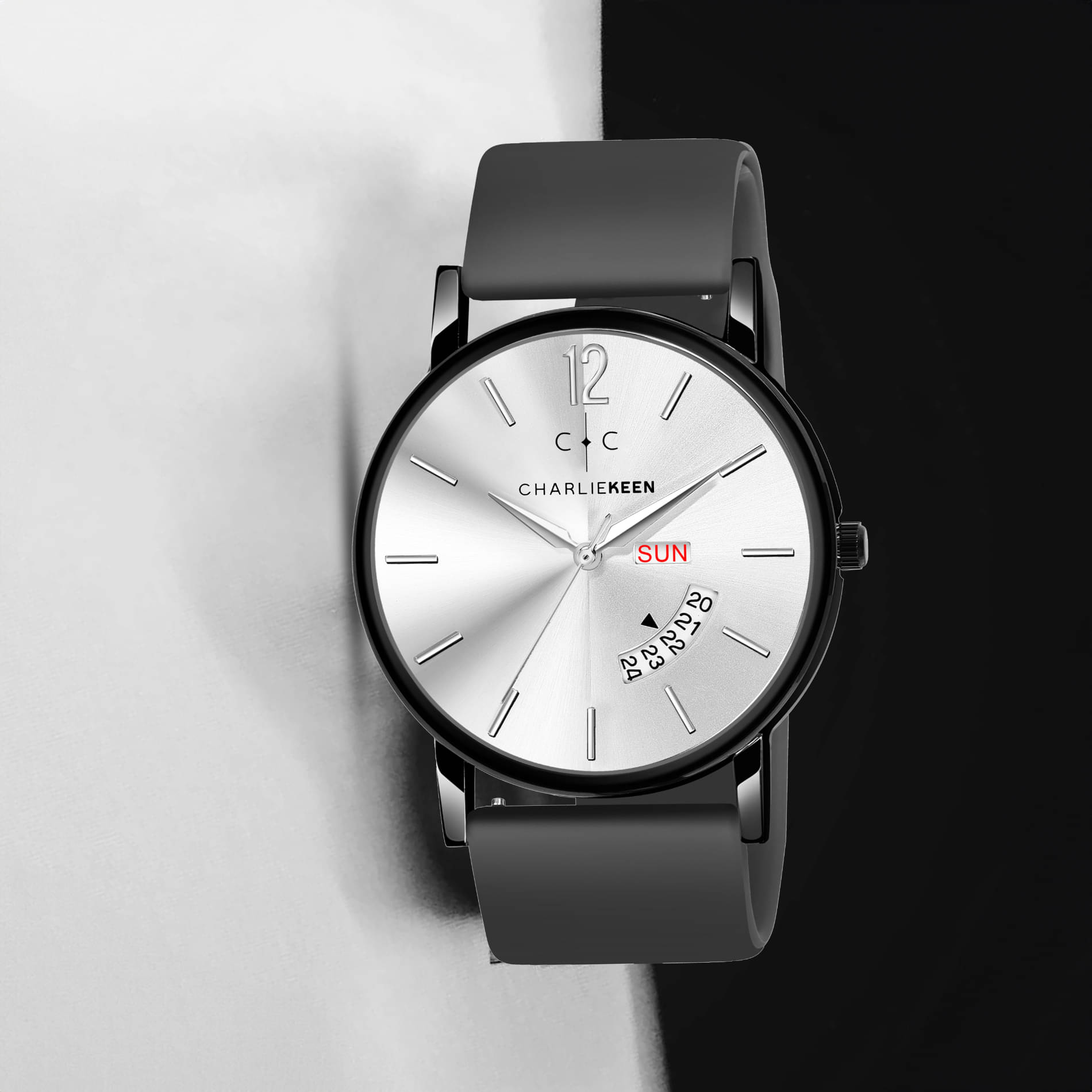     			CHARLIEKEEN Black Silicon Analog Men's Watch