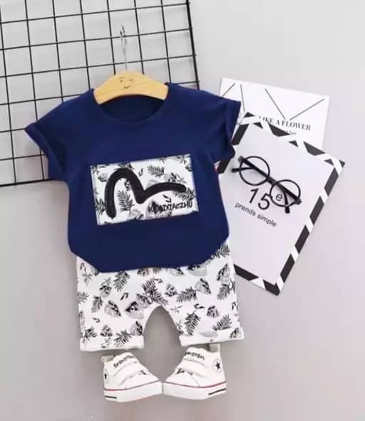CUTEVIBE Pack of 1 Unisex for Baby Cotton Blend T-Shirt & Shorts ( Blue )