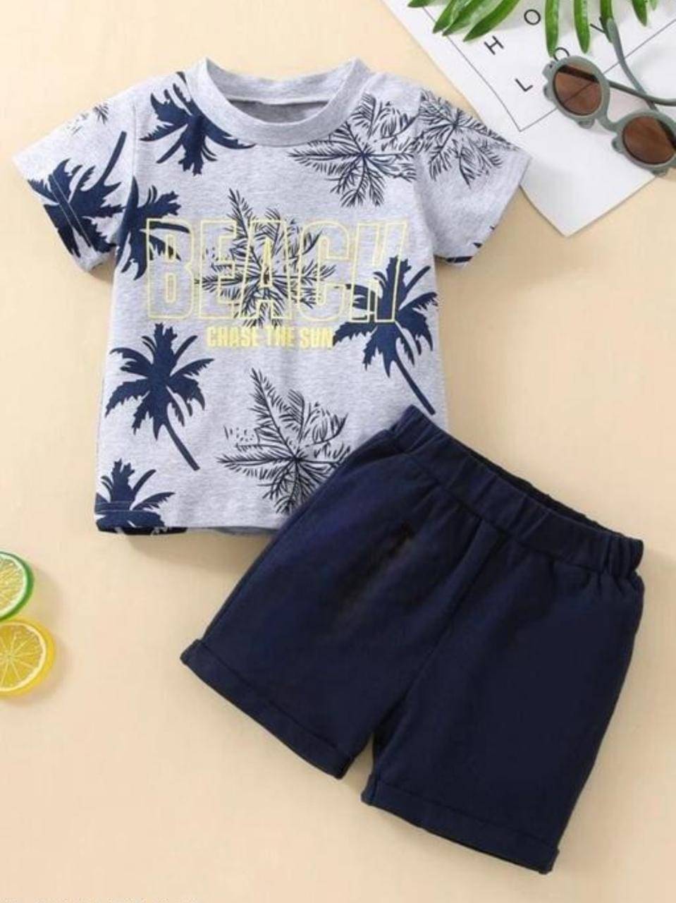CUTEVIBE Pack of 1 Unisex Cotton Blend T-Shirt & Shorts Set ( Grey Melange ) CUTEVIBE Pack of 1 Unisex Cotton Blend T-Shirt & Shorts Set ( Grey Melange )