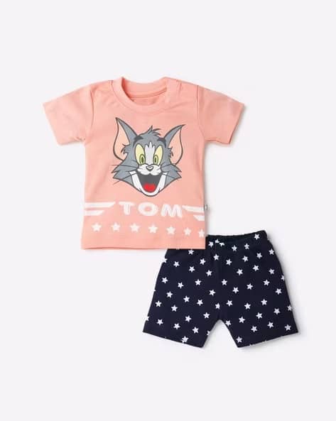 CUTEVIBE Pack of 1 Unisex for Baby Cotton Blend T-Shirt & Shorts ( Peach )