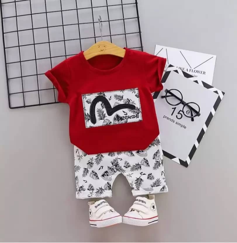 CUTEVIBE Pack of 1 Unisex for Baby Cotton Blend Top & Shorts ( Red )