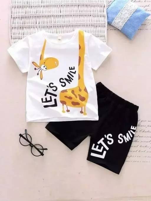     			CUTEVIBE Pack of 1 Boys Cotton Blend T-Shirt & Shorts Set ( White )