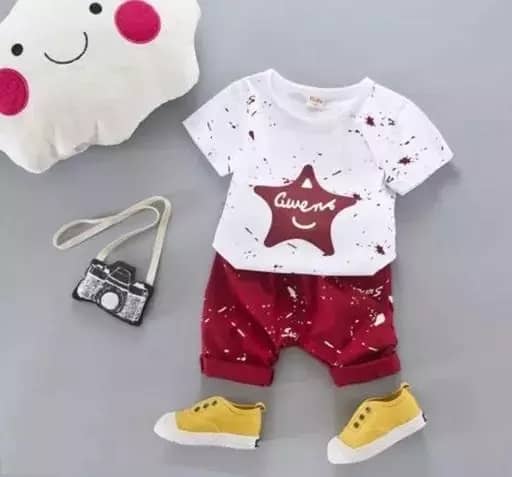 CUTEVIBE Pack of 1 Unisex for Baby Cotton Blend T-Shirt & Shorts ( White & Red )