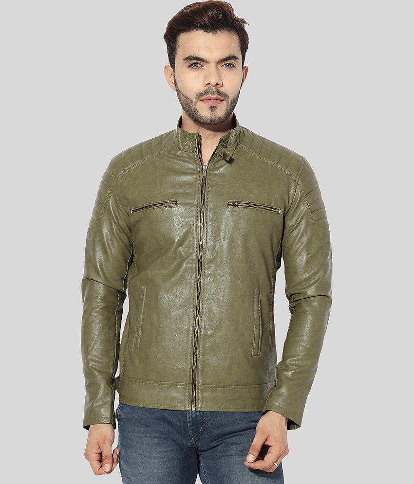 GARMADIAN PU Leather Men's Leather Jacket - Green ( Pack of 1 )