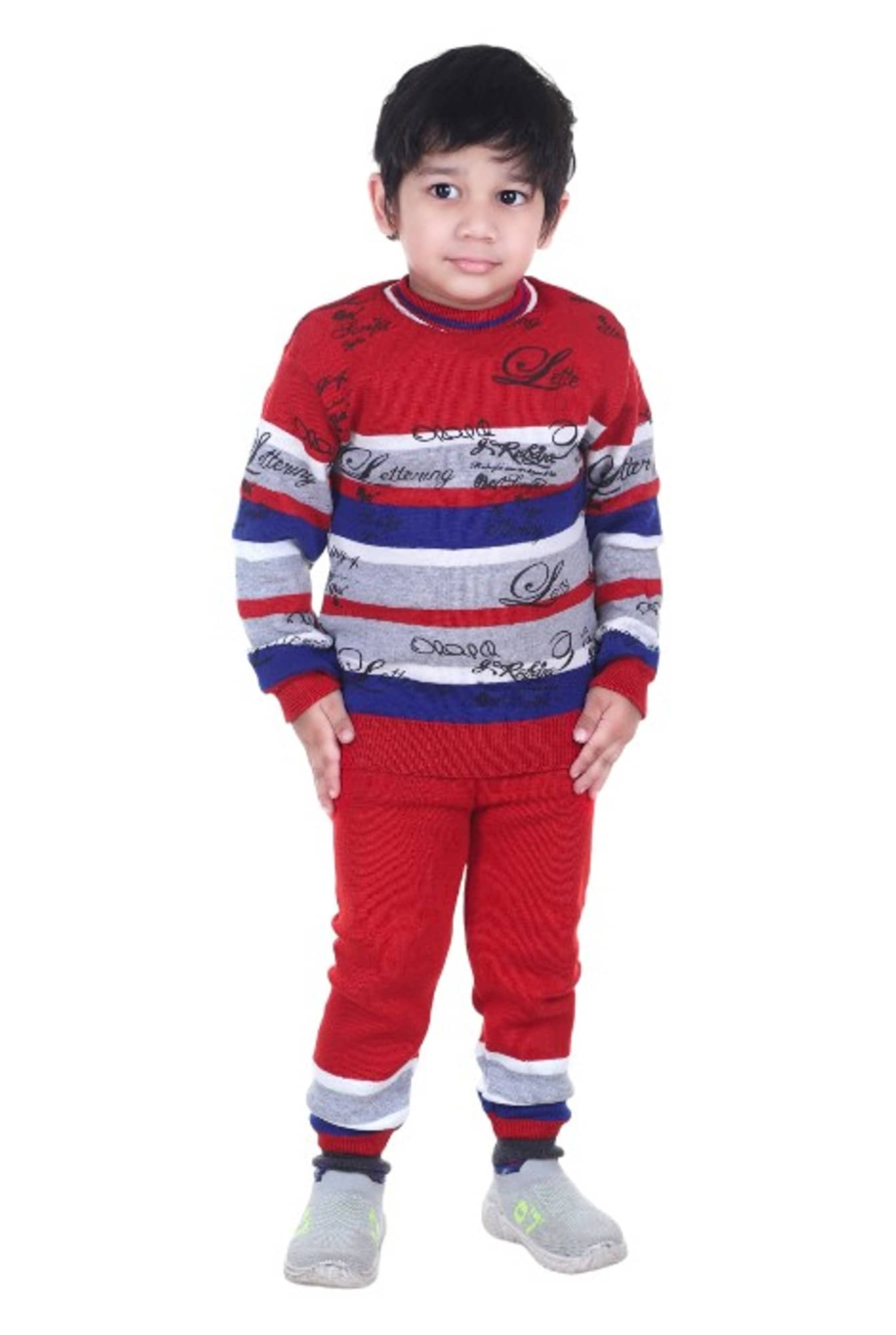 GTWO Woolen Knitted Full Sleeves Winter Warm Pullover Sweater with Pajami/Top and Bottom Set for Kids Baby Boys & Girls (Pack of 1)