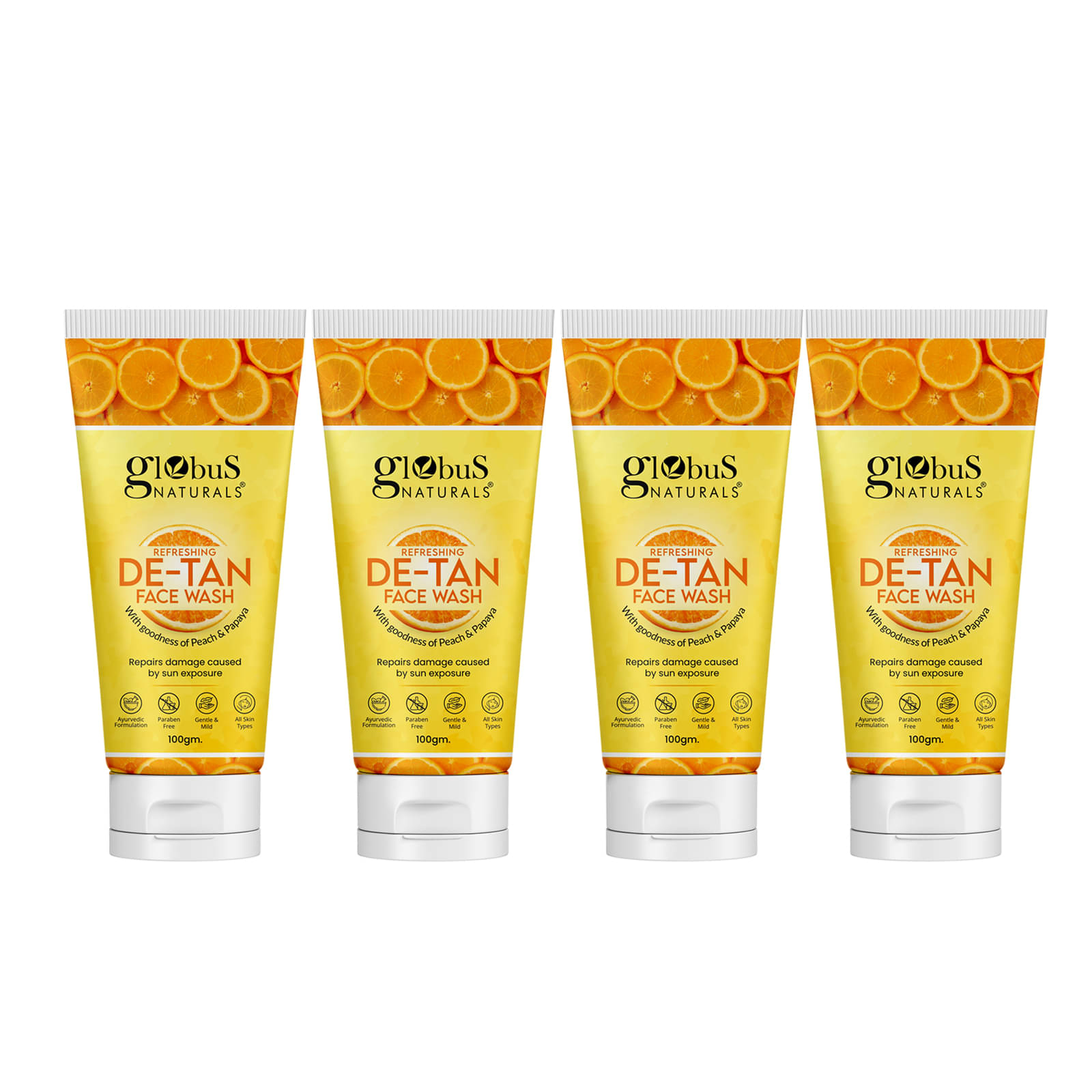     			Globus Naturals DeTan Face Wash, 100ml (Pack of 4)