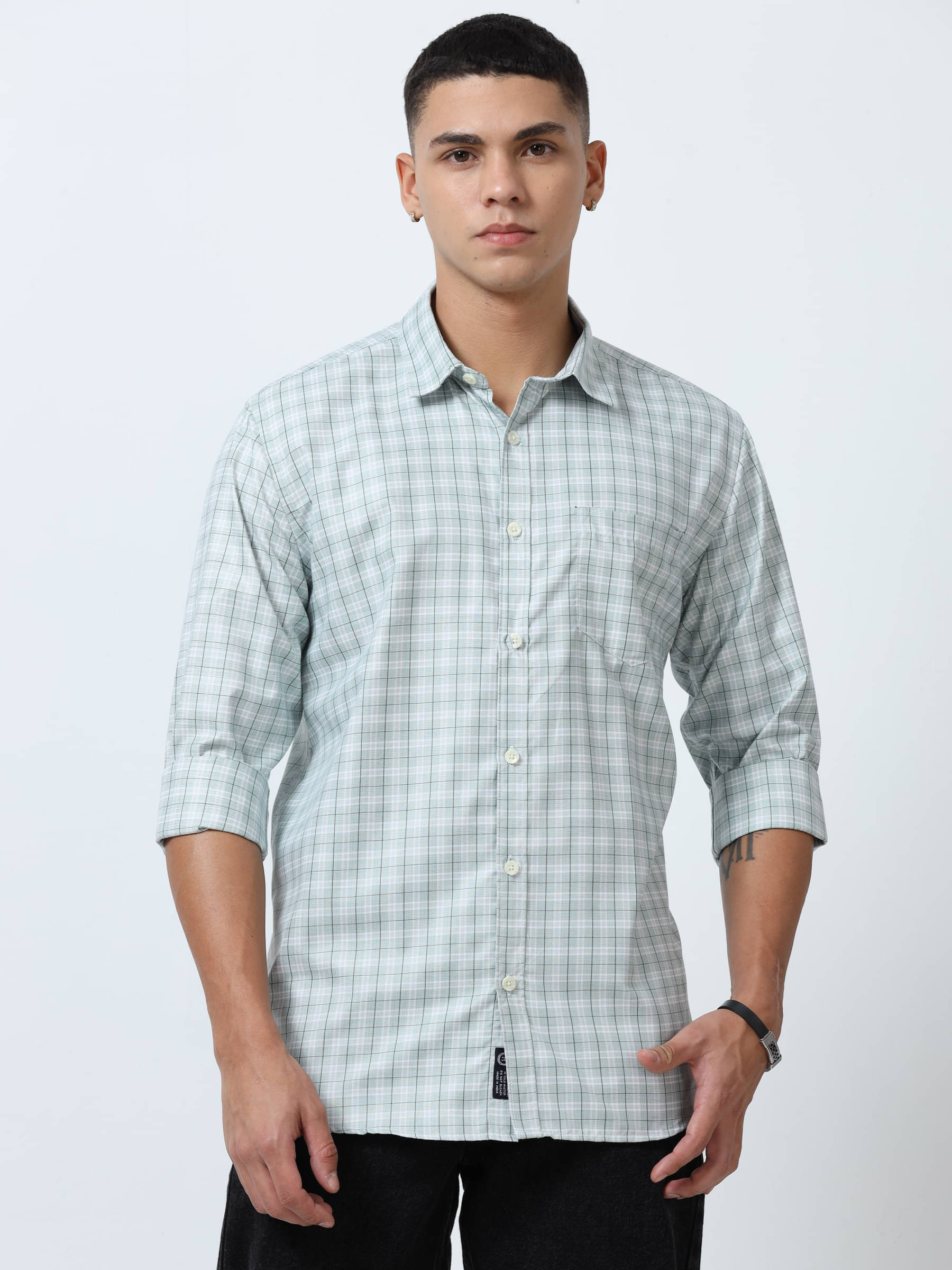     			HETIERS Polyester Regular Fit Checks Full Sleeves Men's Casual Shirt - Green ( Pack of 1 )